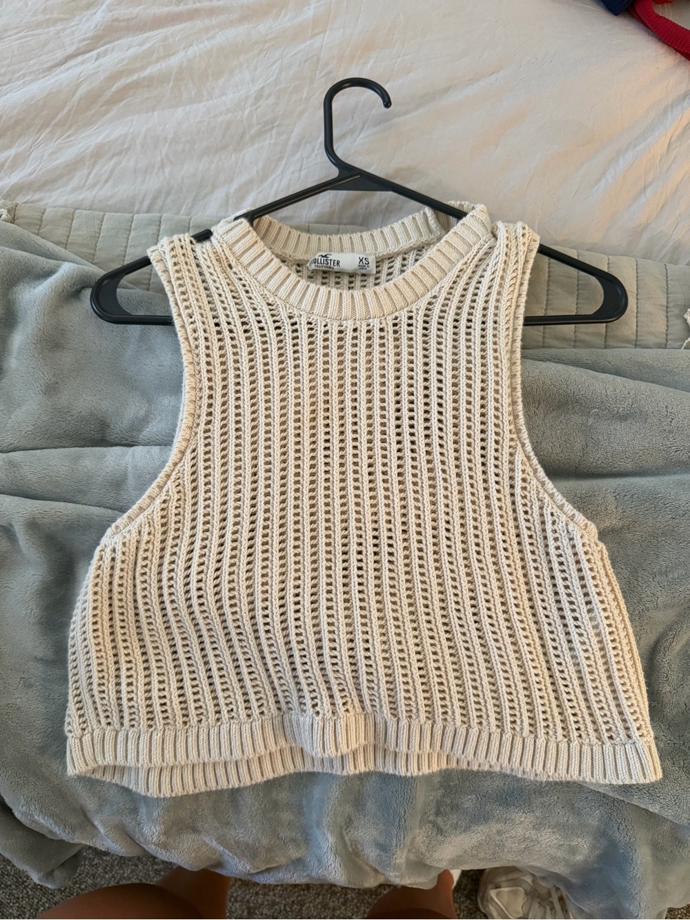 Hollister Cream Open-Knit Cropped Tank